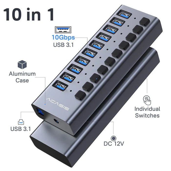 Acasis 10 Ports Usb 3.1 Hub With Individual Onoff Switches Splitter06