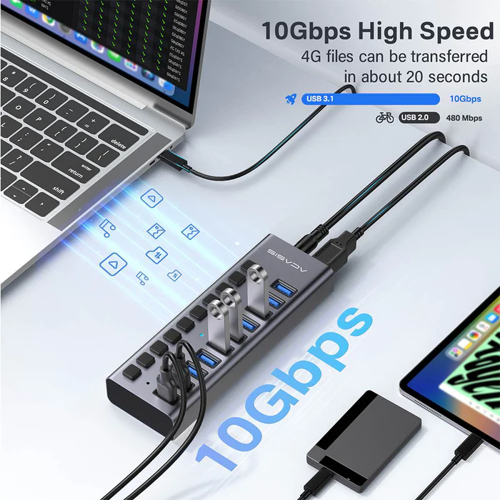 Acasis 10 Ports Usb 3.1 Hub With Individual Onoff Switches Splitter07