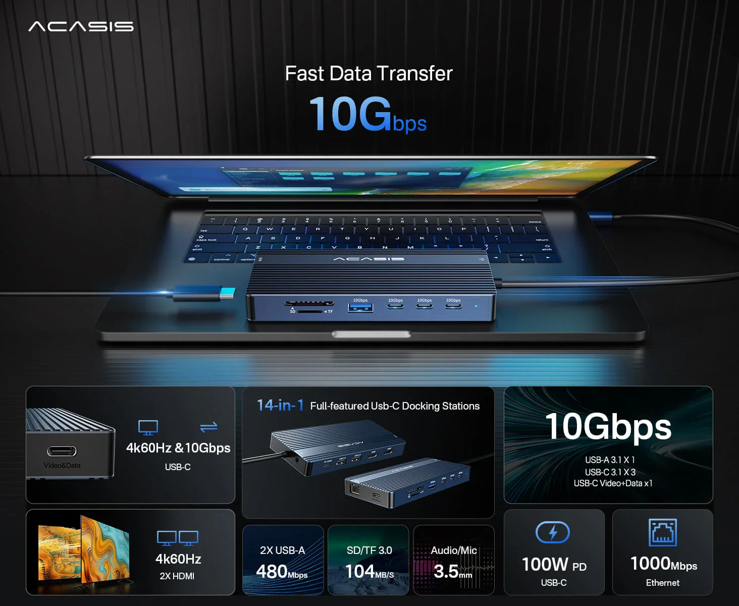 Acasis 14 Ports 4k 60hz Laptop Docking Station With Pd 100w Charging Ds0203 1
