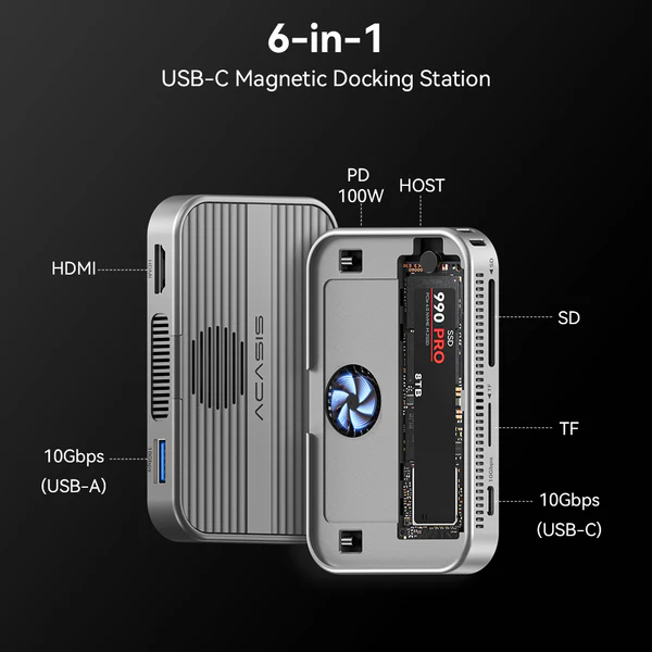 Acasis 10gbps usb c magnetic docking station ssd enclosure for iphone 16 4